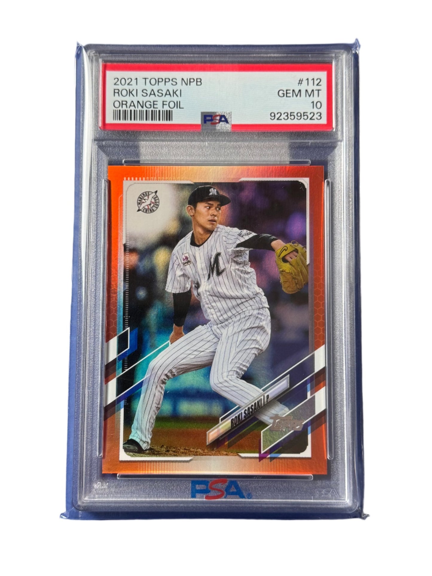 2021 Topps NPB 112 - Roki Sasaki - Orange Foil 25/25 PSA 10 Bookend