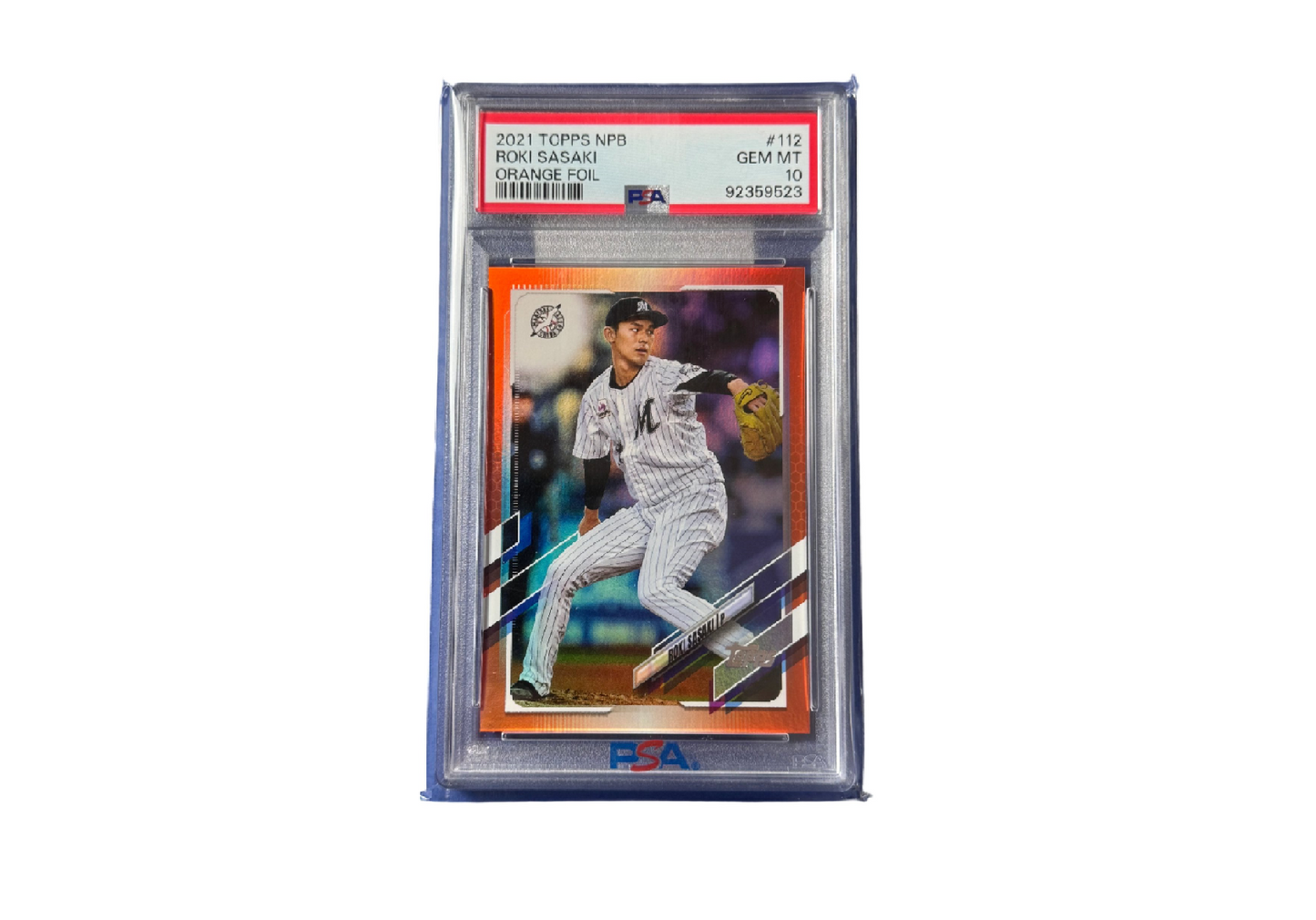 2021 Topps NPB 112 - Roki Sasaki - Orange Foil 25/25 PSA 10 Bookend